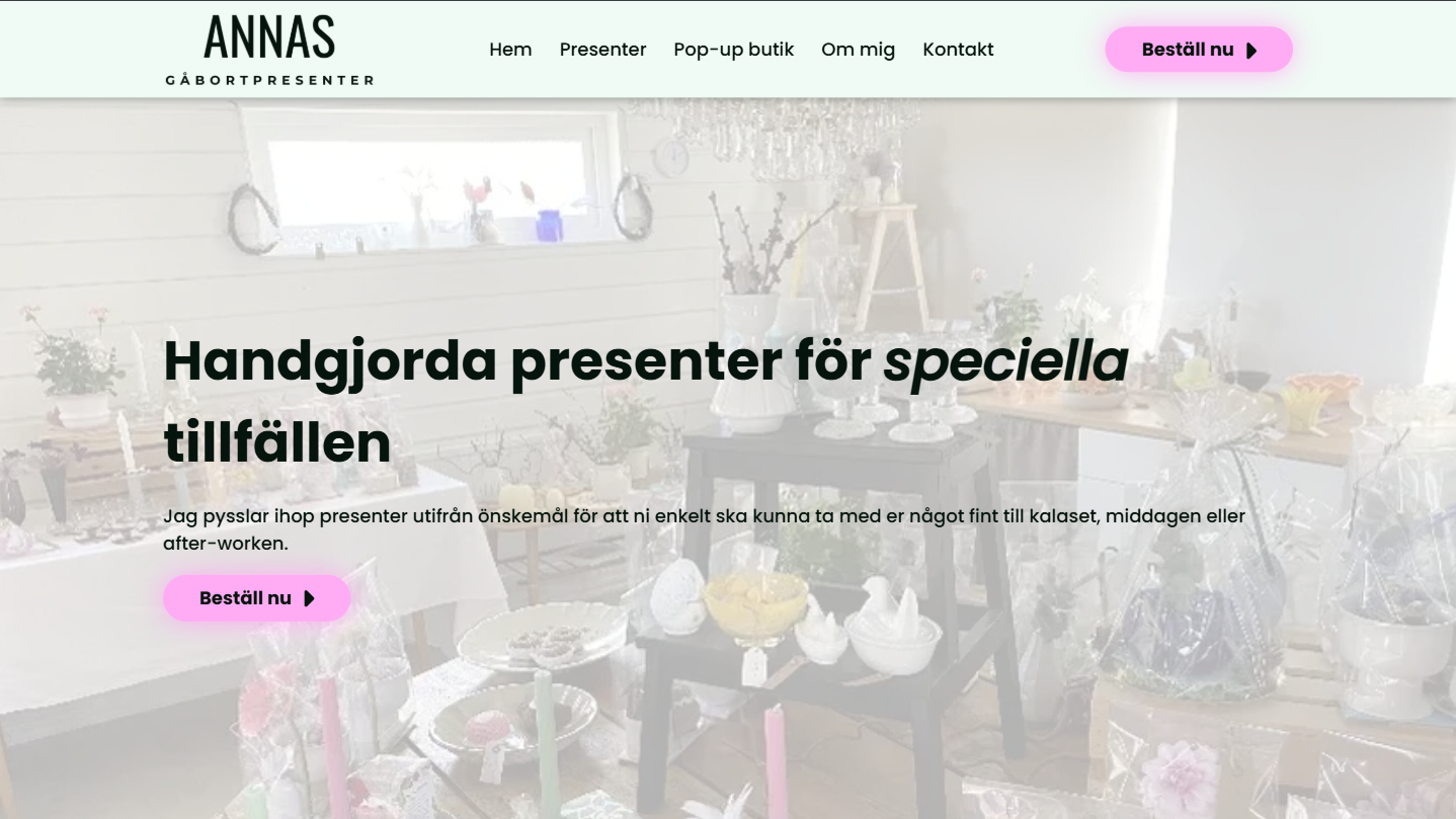 Annas gåbortpresenters hemsida